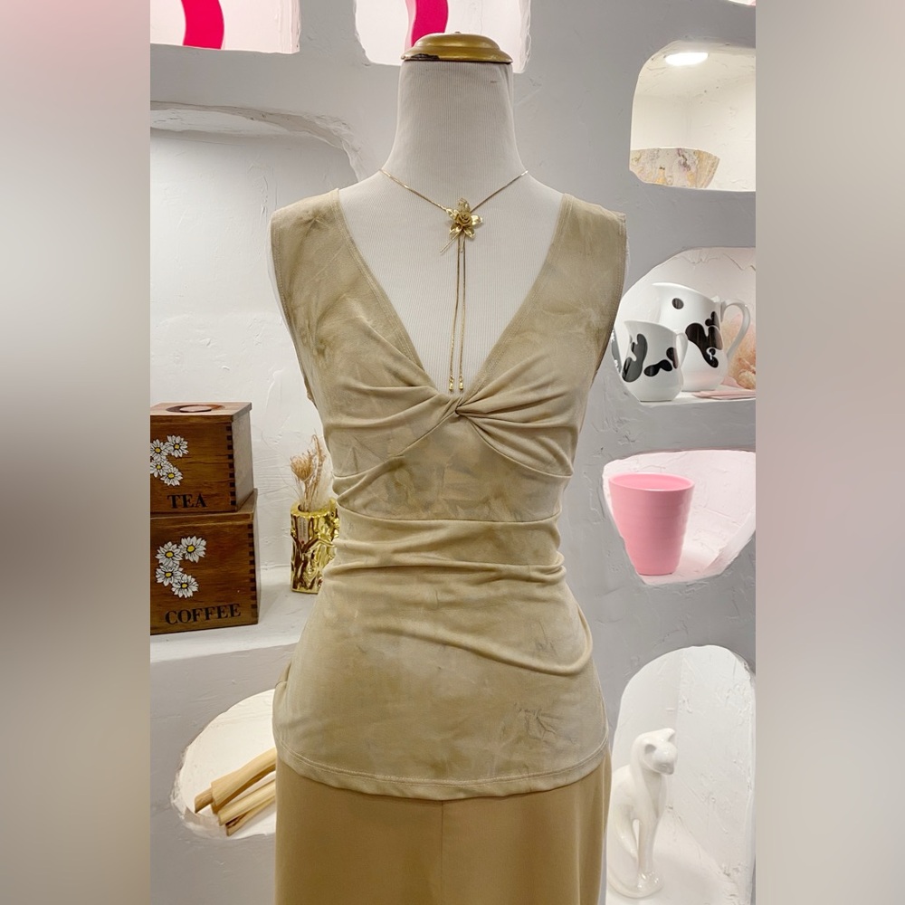 Sleeveless Twist-Front Tank Top in Light Beige